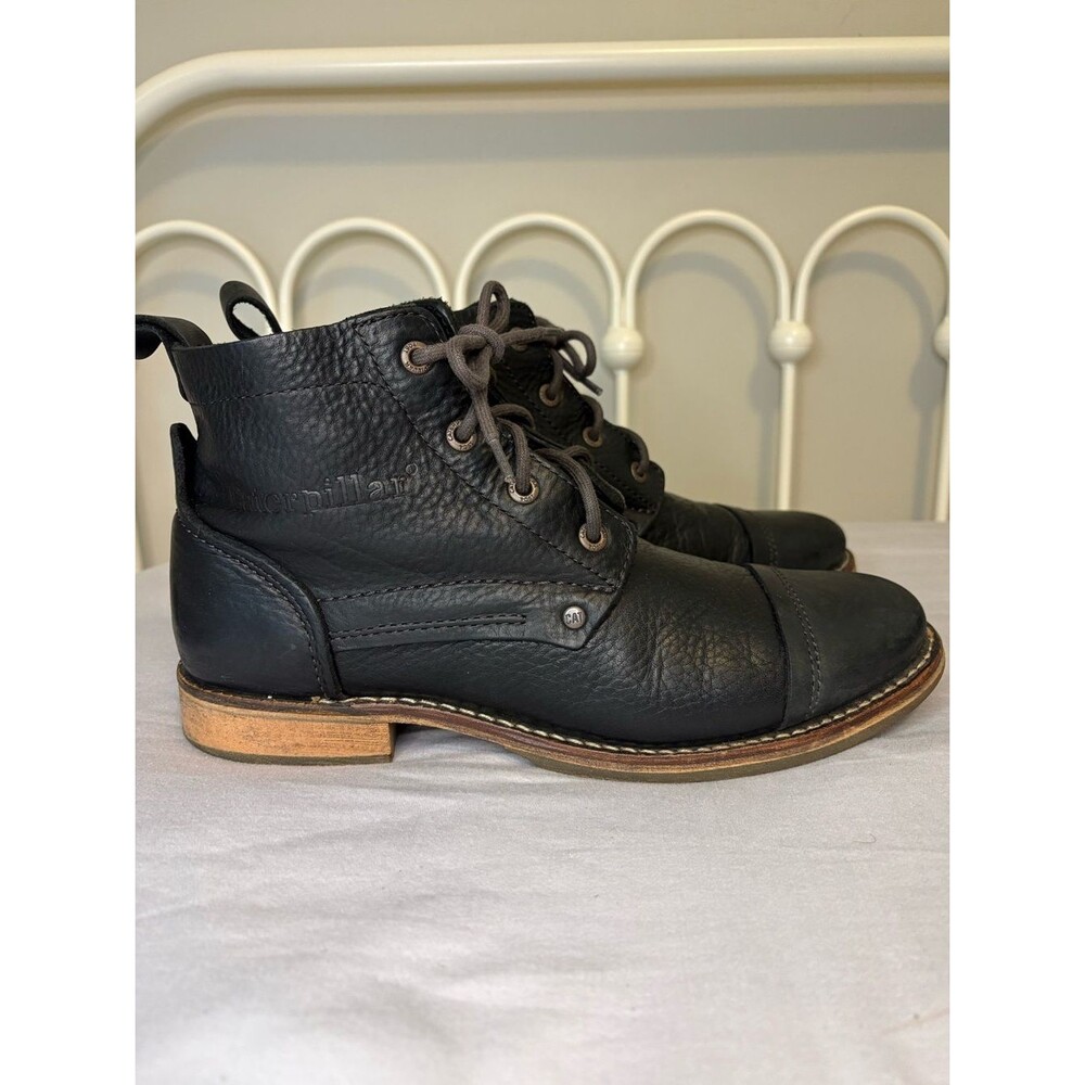 Caterpillar CAT Black Leather Cap Toe Lace Up Boots Men’s 10